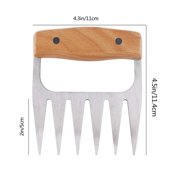1-Pair:Wooden Handles Stainless Steel Meat Poultry Shredding Cutting Claws(Black - Picture 2 of 5